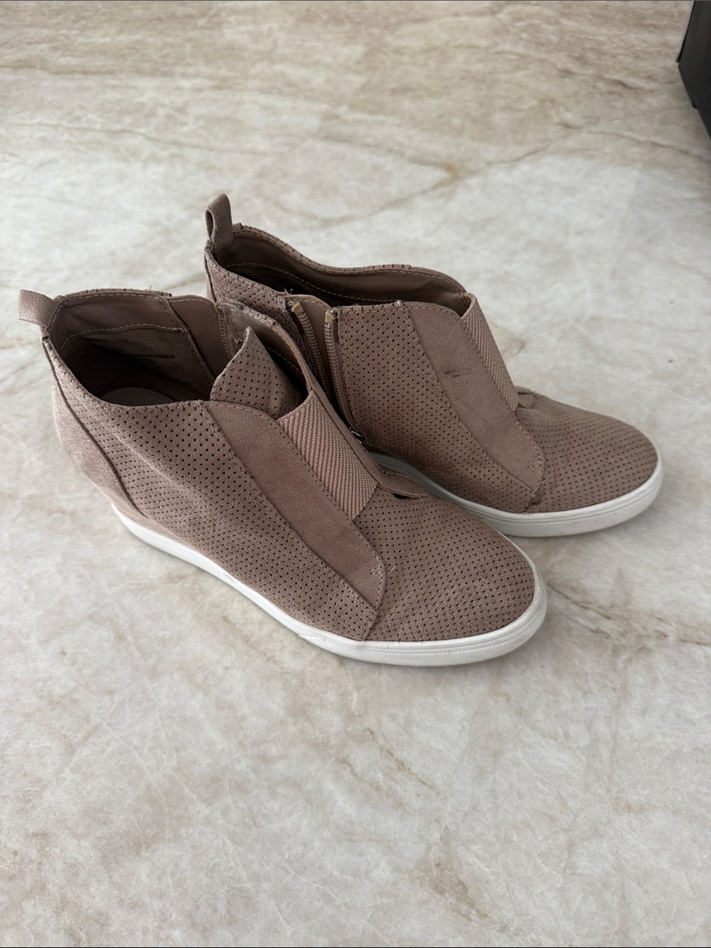MIA Taupe Perforated Wedge Slip-On Sneakers